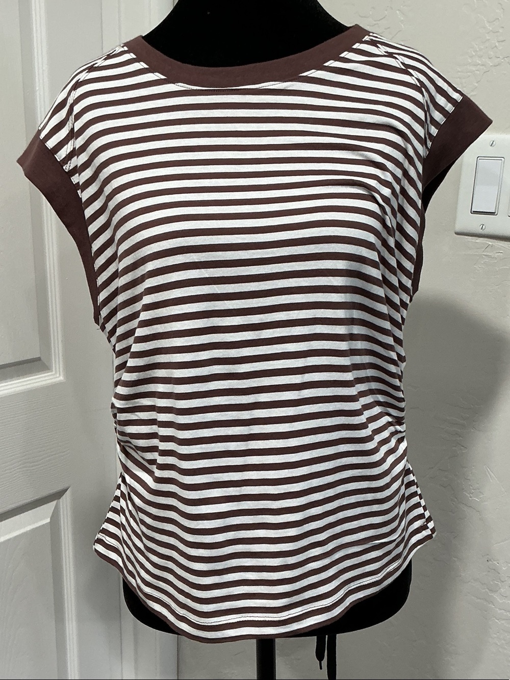Nine West Brown & White Striped Cap-Sleeve Tank